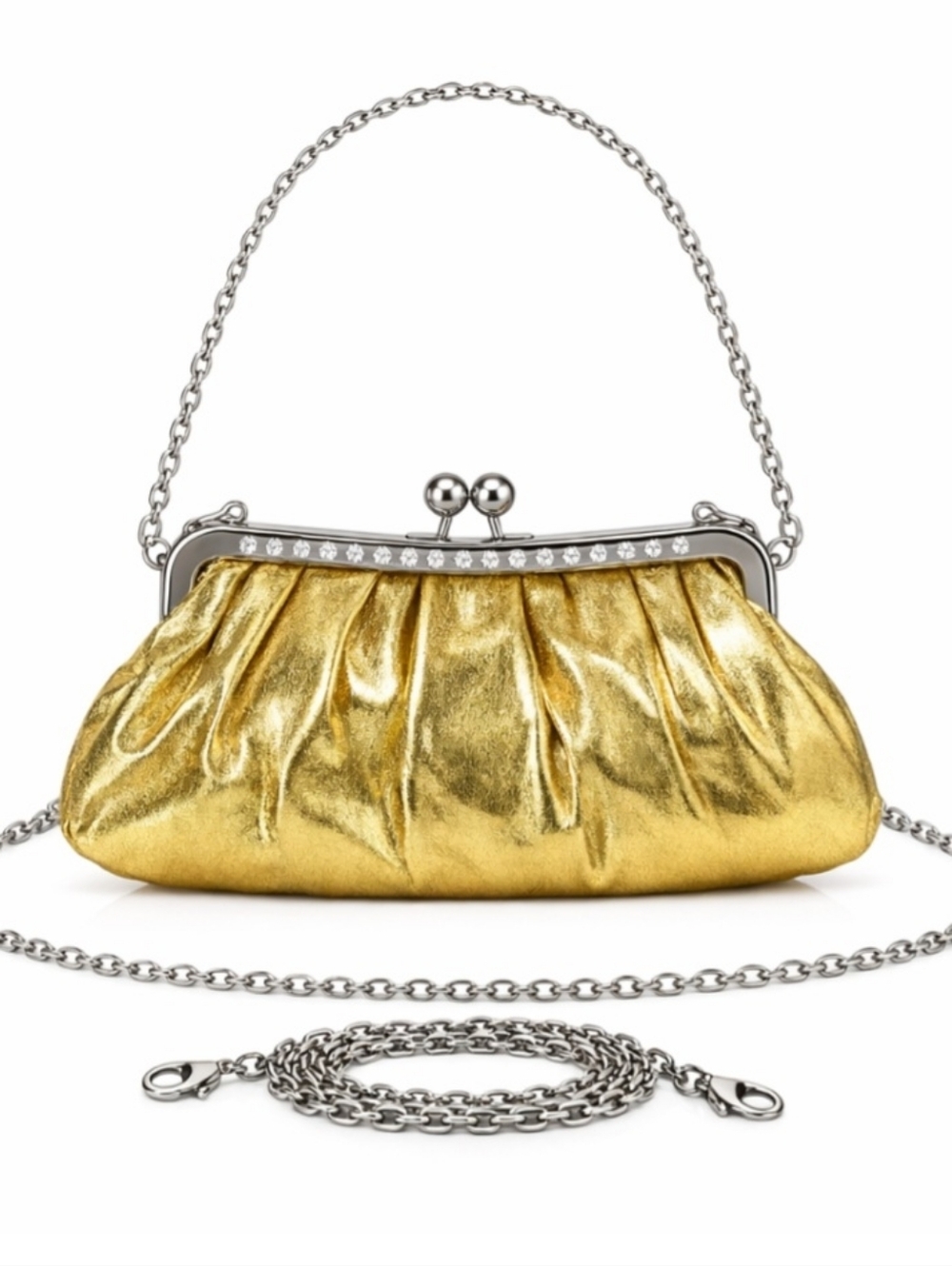 Clutch Purse Gold with Diamonds and 2 chain straps detachable.  NEW